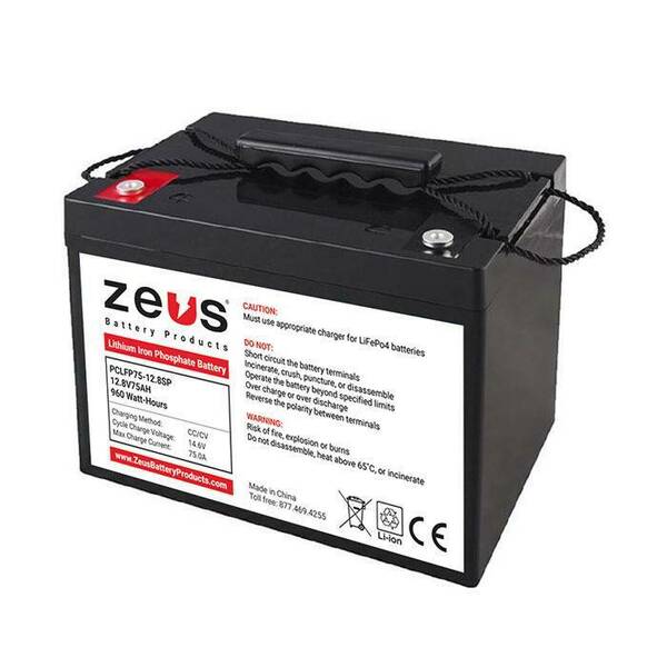Zeus Battery Products 12.8V 75AH LiFePO4 Lithium Iron Phosphate PCLFP75-12.8SP